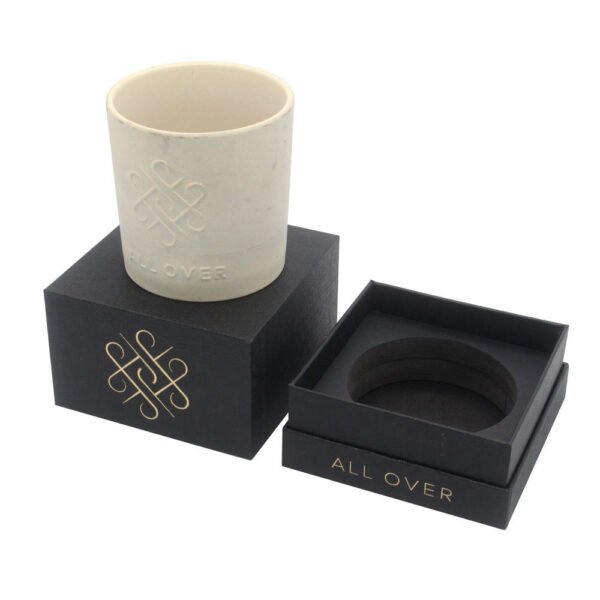 Black Foil Stamped Rigid Candle Box with Molded Tray Insert