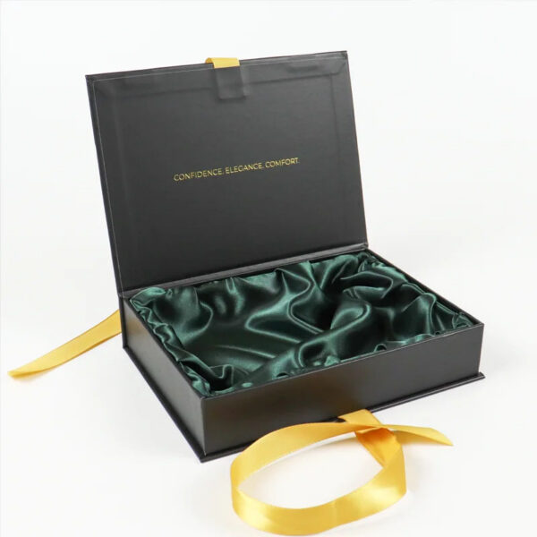 Black Lingerie Gift Box with Satin Lining and Ribbon Tie