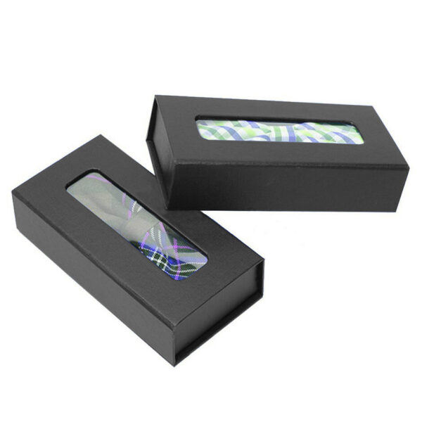Black Textured Rigid Bow Tie Gift Box with Window Insert