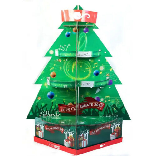 Christmas Tree Corrugated Retail Display Stand with Shelves