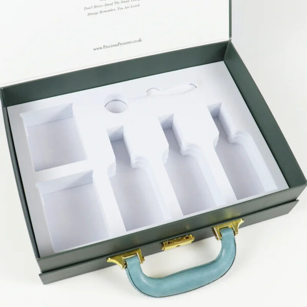 Dark Green Gift Suitcase Box with Handle and Molded Insert