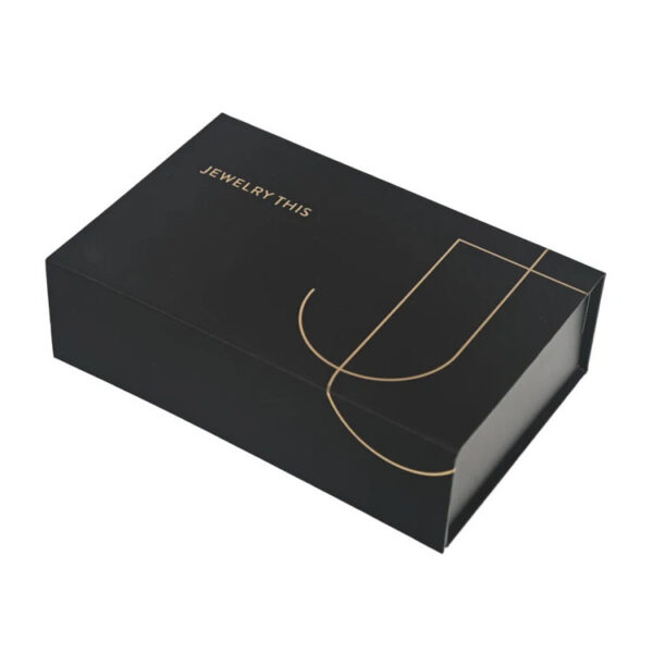 Foldable Magnetic Rigid Jewelry Box with Gold Foil Logo