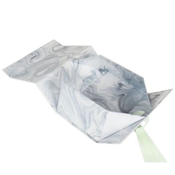 Marble Pattern Foldable Gift Box with Ribbon Tie Closure