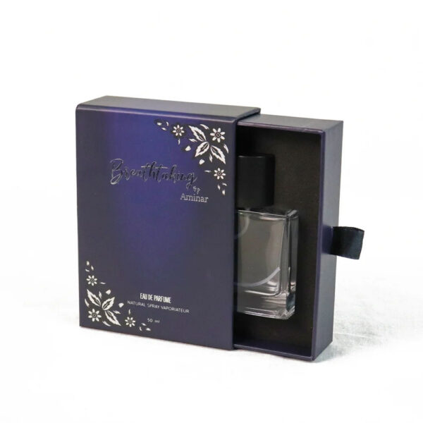 Navy Drawer Perfume Box with Ribbon Pull and Foam Insert