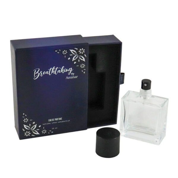 Navy Drawer Perfume Box with Ribbon Pull and Foam Insert