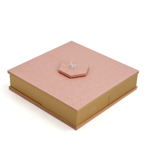 Pink Gold Four-Drawer Rigid Gift Box with Crystal Handle