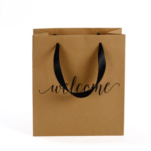 Printed Kraft Shopping Gift Bag with Black Ribbon Handles